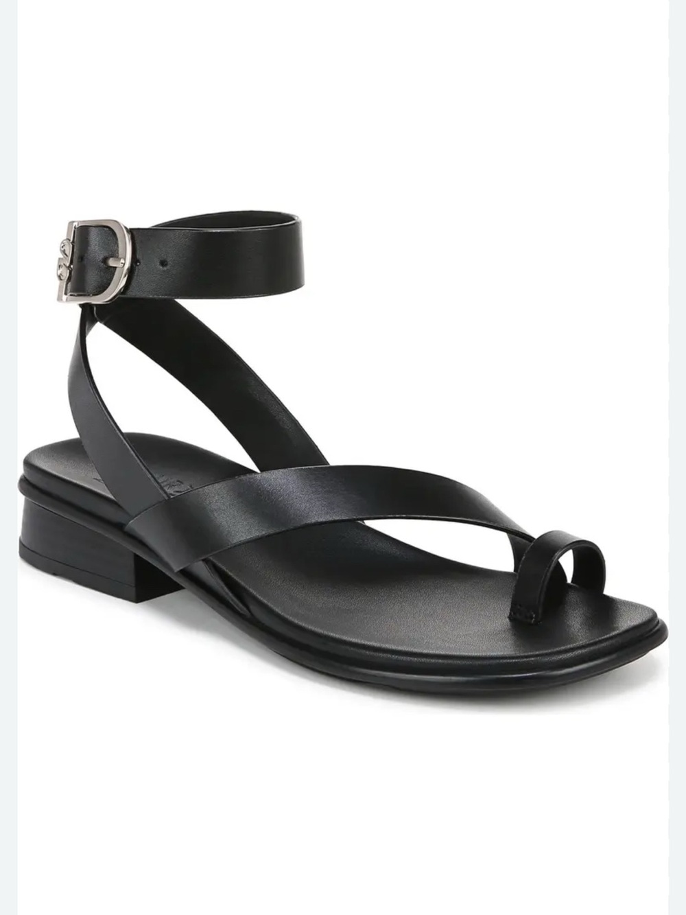 ㅤꨄ︎ Naturalizer Birch Black Leather Ankle-Strap Toe Loop Sandals